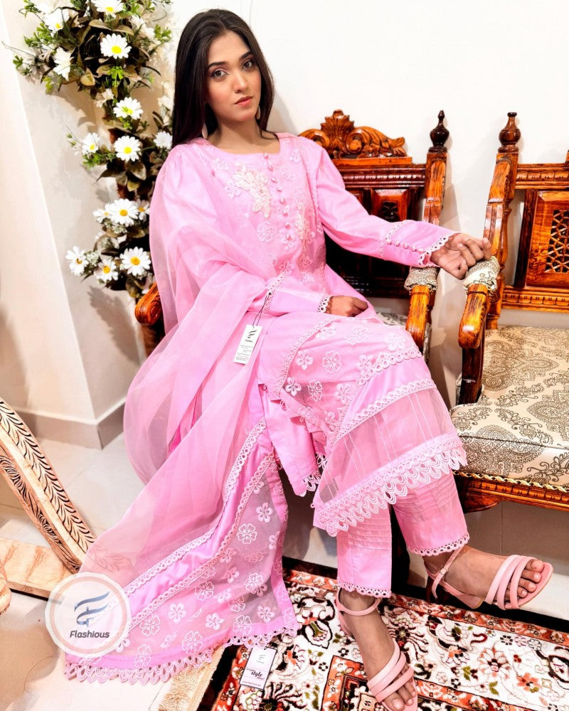 Rose Pink Lawn sensational 3piece stitched outfit
