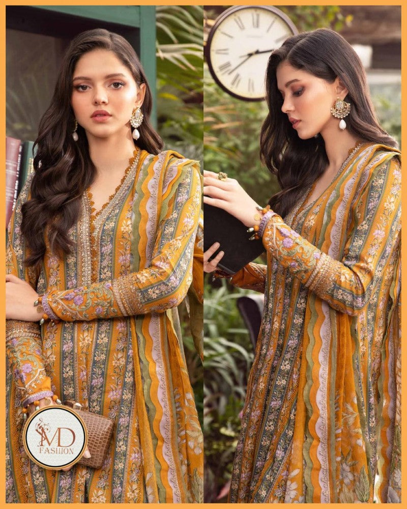 Maria b Mprint 7a lawn Mustard floral line