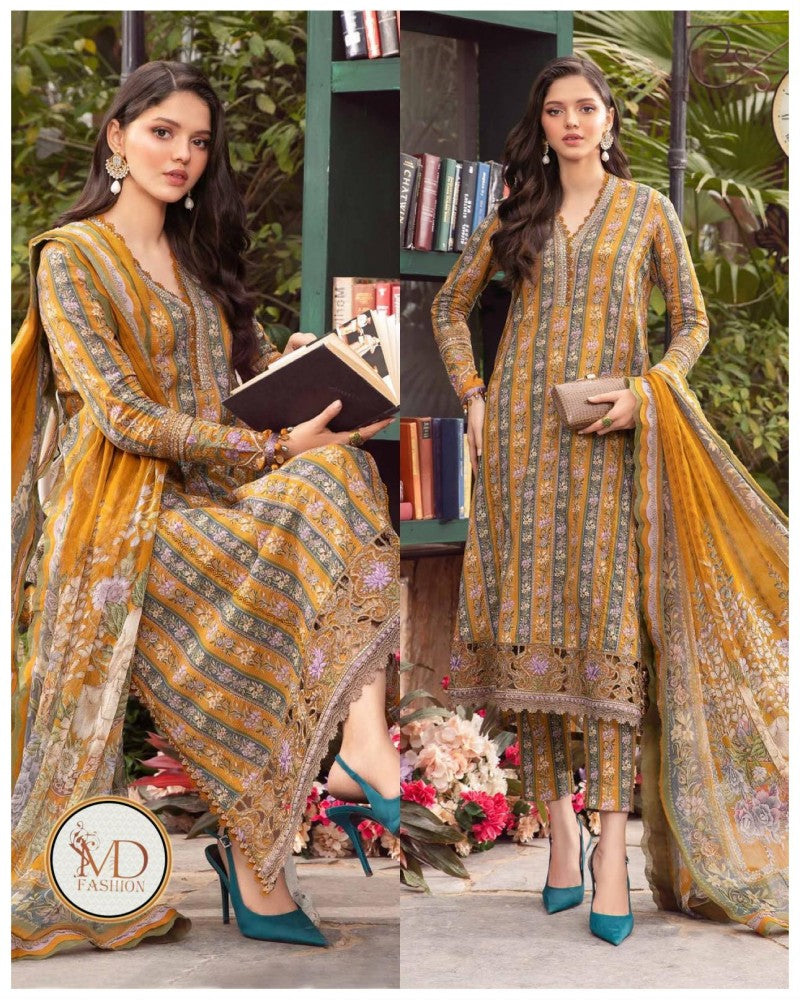 Maria b Mprint 7a lawn Mustard floral line