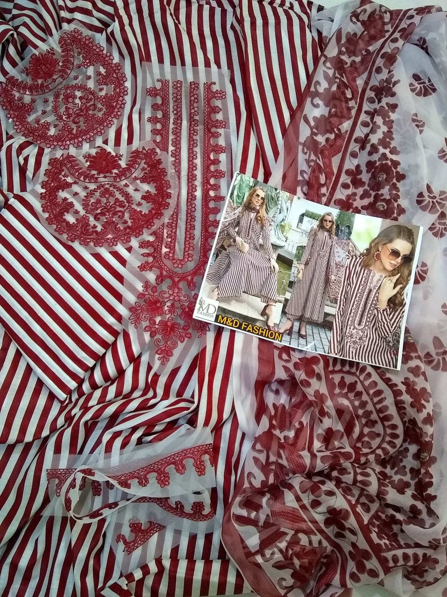 Maria b RED Lining mprint Lawn chiffon dupatta