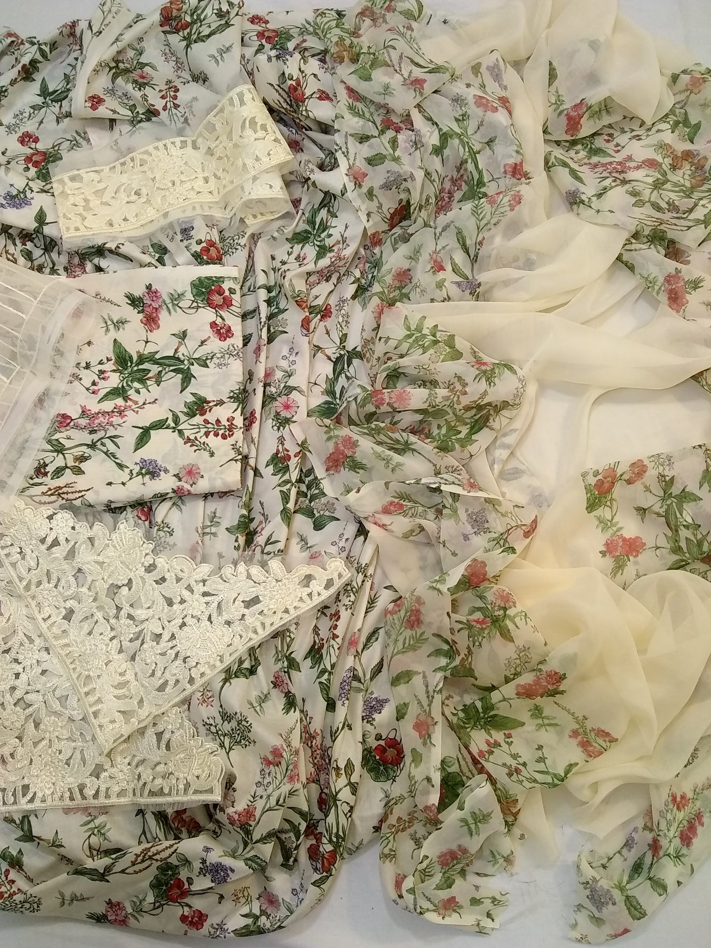 Maria b mprint Suit Beige floral pint 3pcs