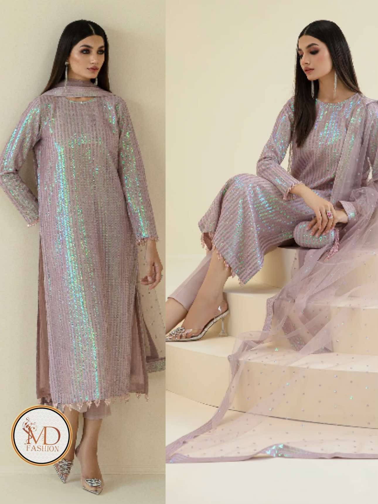 BAROQUE CHANTELLE PINK CHIFFON SEQUINS DRESS