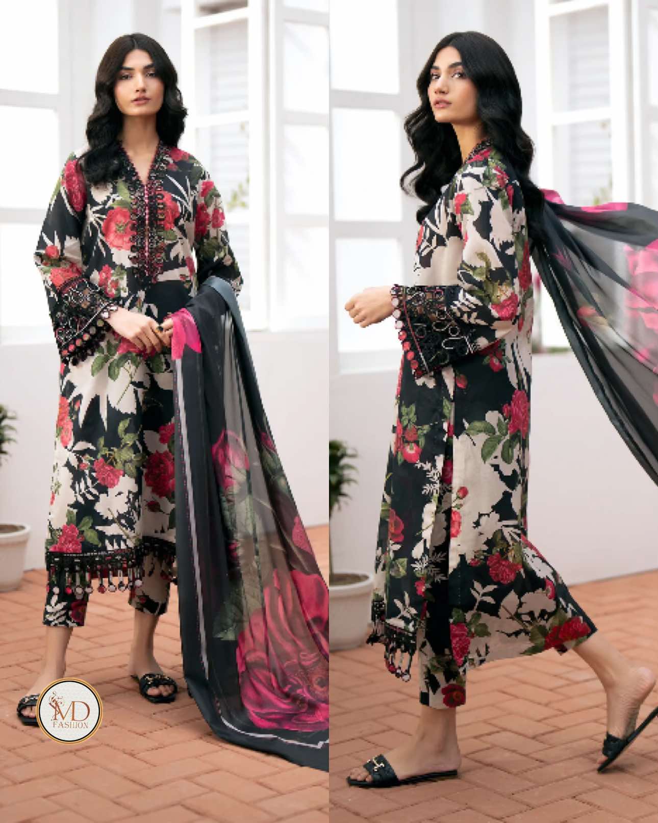Baroque Floral black Lawn