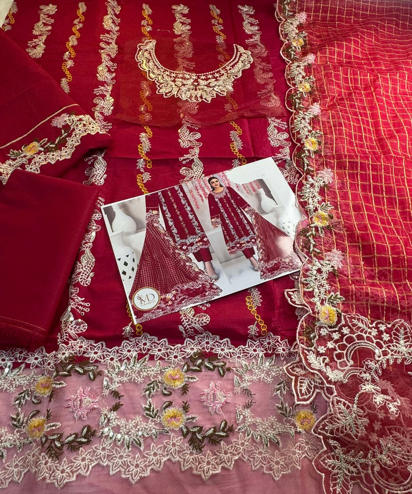 Tawwakal Rassberry Heavily embroidered dress