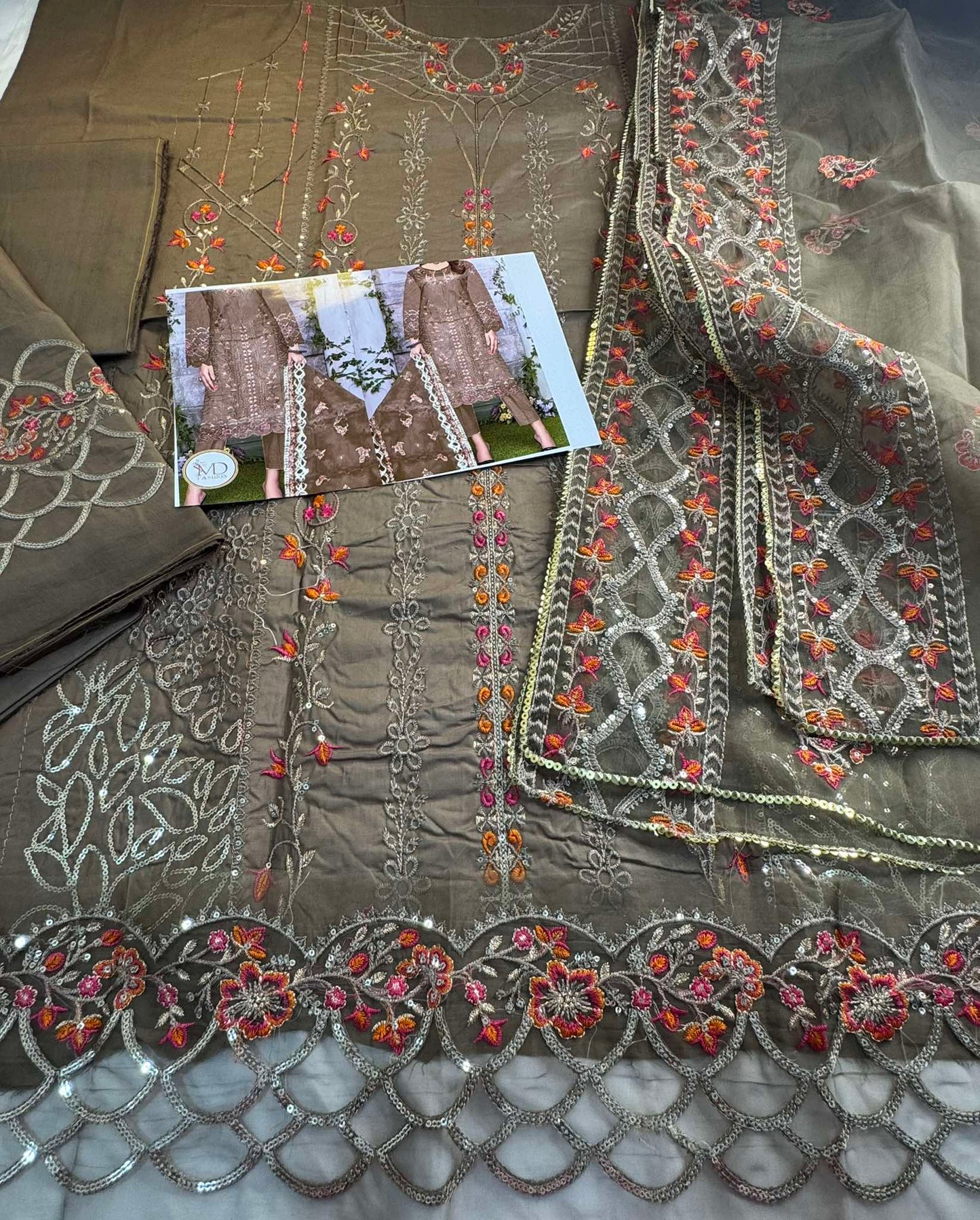 Tawwakal Almond Heavily embroidered dress