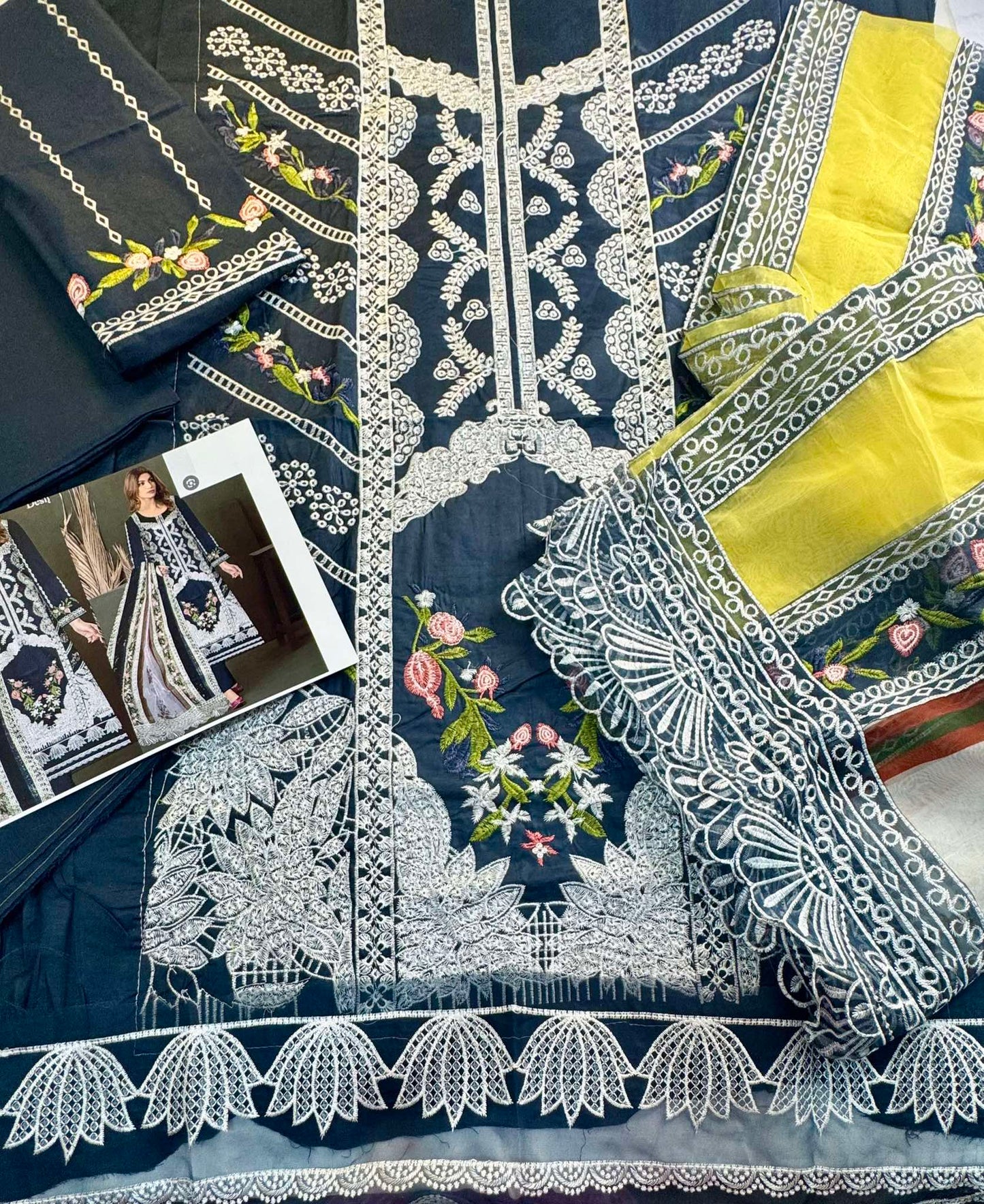 Tawwakal Dark blue Heavily embroidered dress