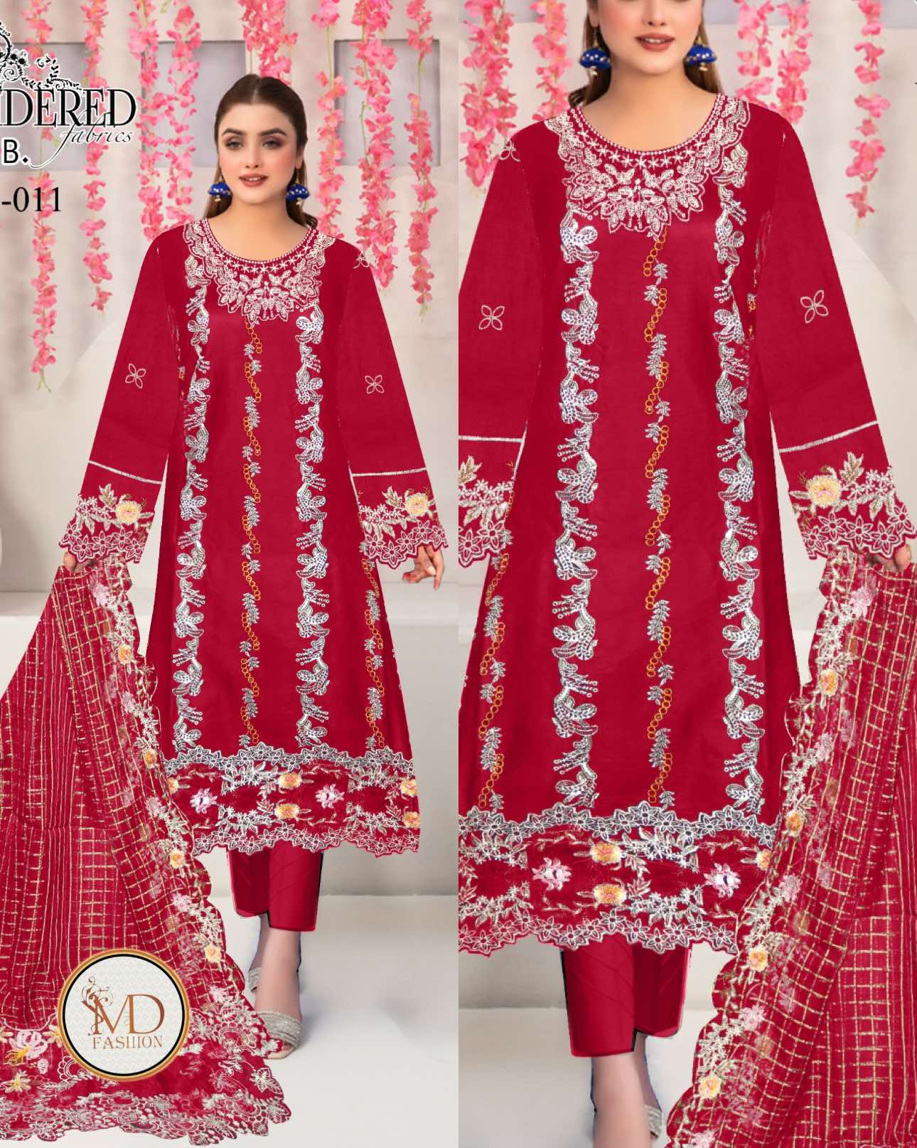 Tawwakal Rassberry Heavily embroidered dress