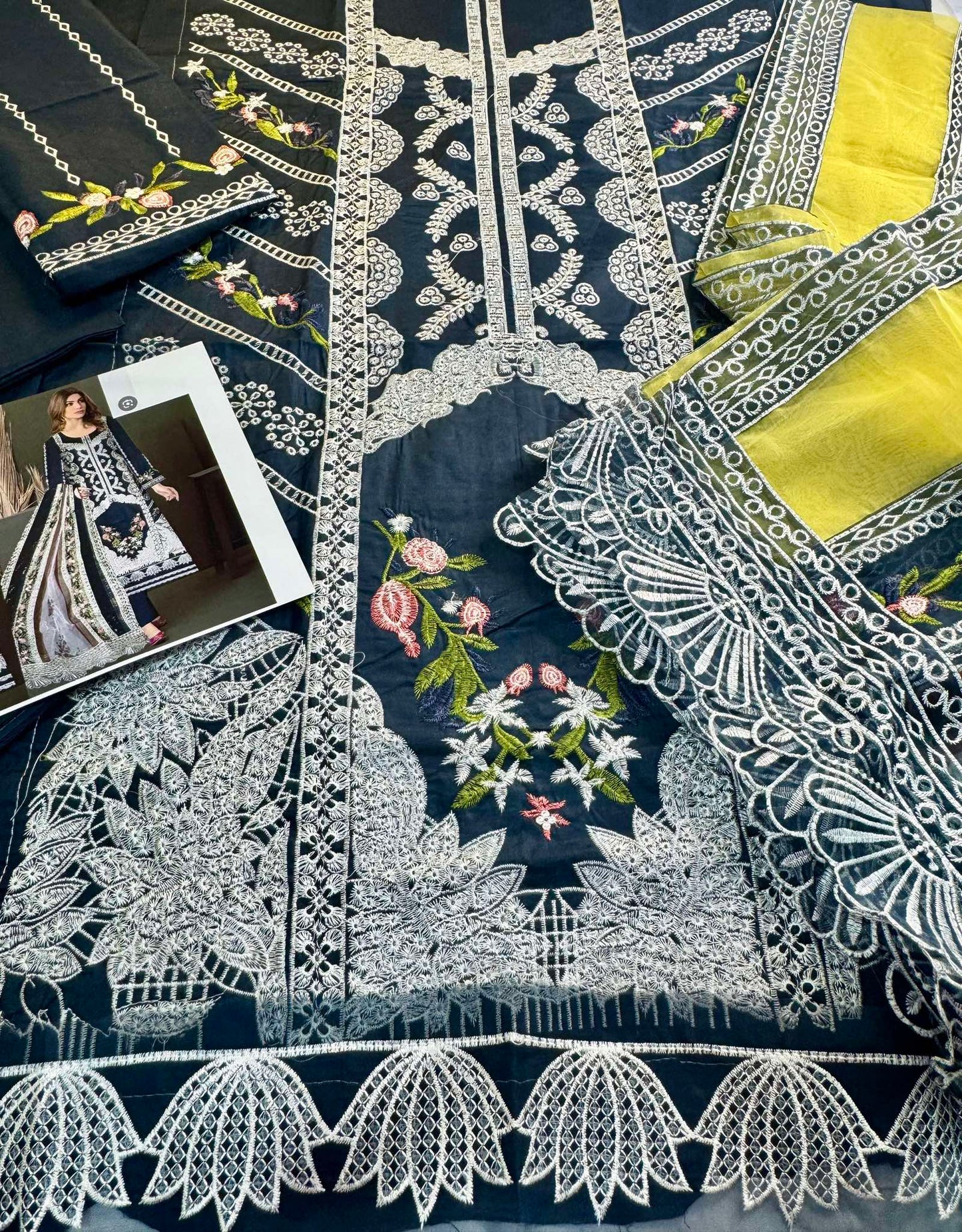 Tawwakal Dark blue Heavily embroidered dress