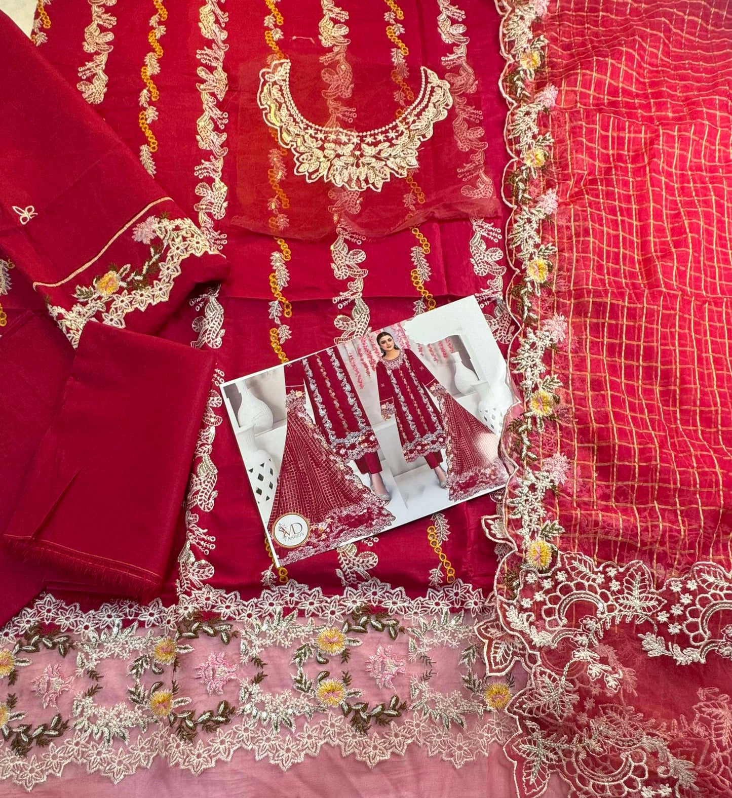 Tawwakal Rassberry Heavily embroidered dress