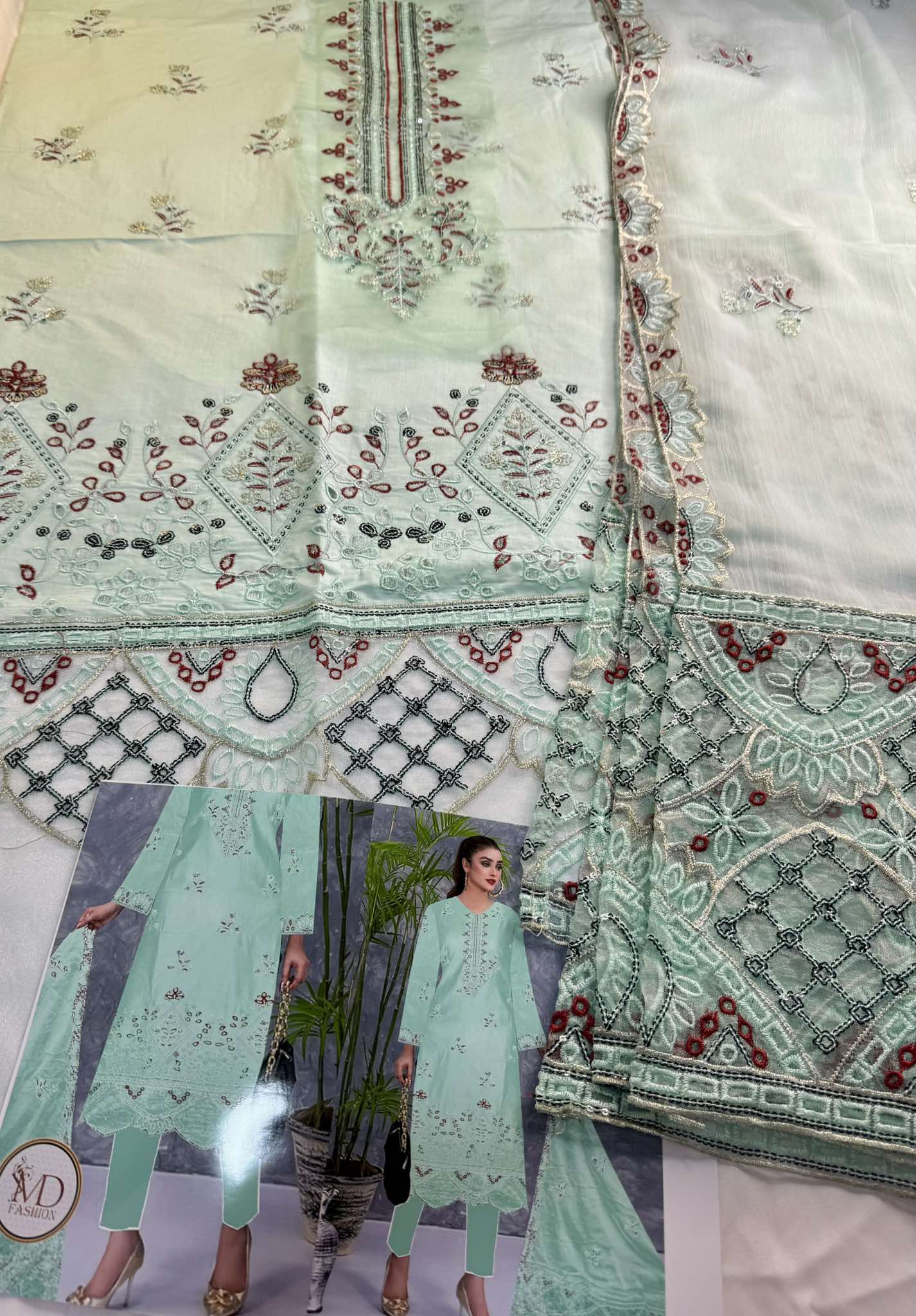 Tawwakal Seagreen Heavily embroidered dress