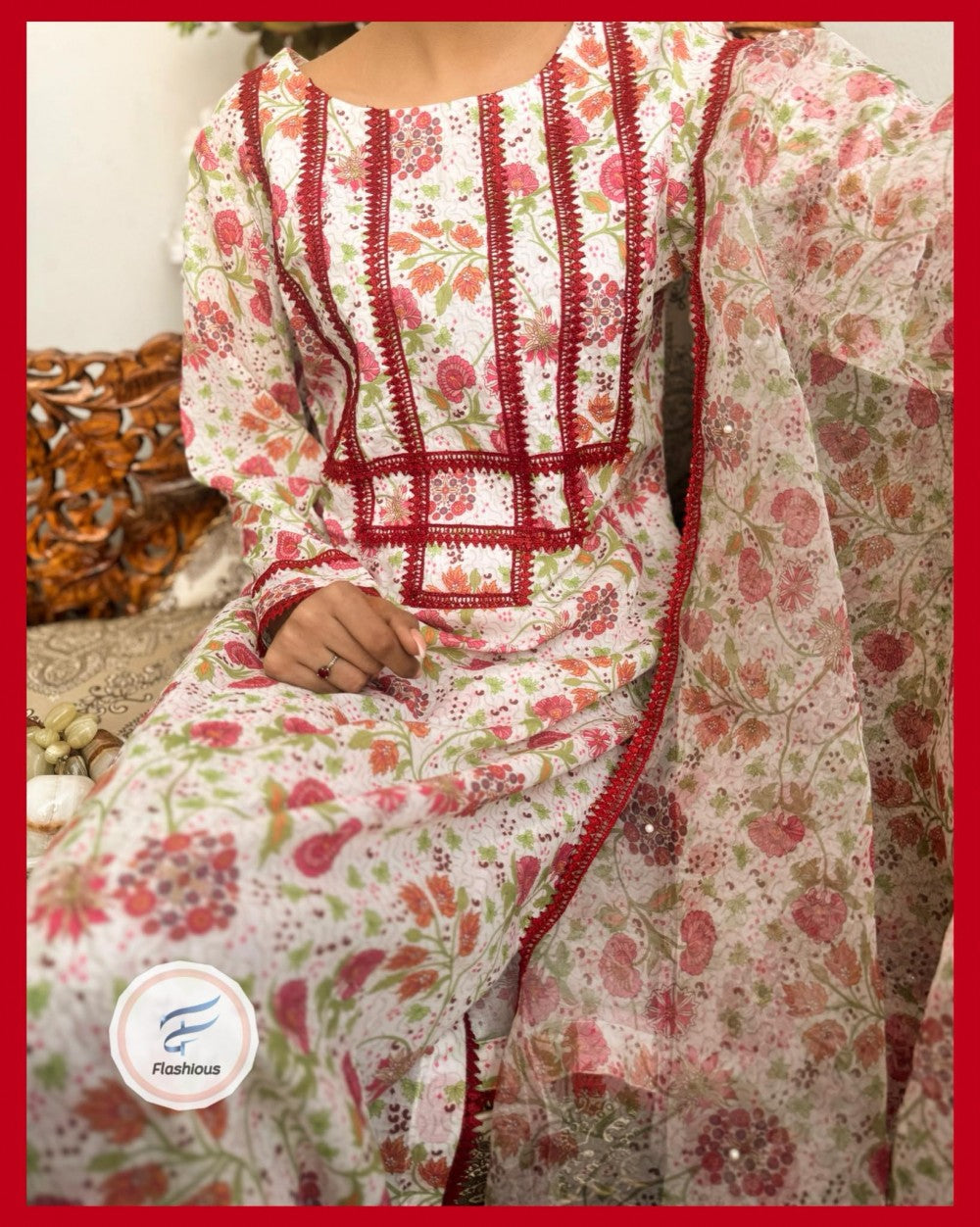 Swiss Lawn white printed 3piece stitched outfit