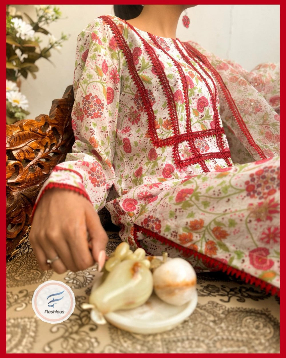 Swiss Lawn white printed 3piece stitched outfit