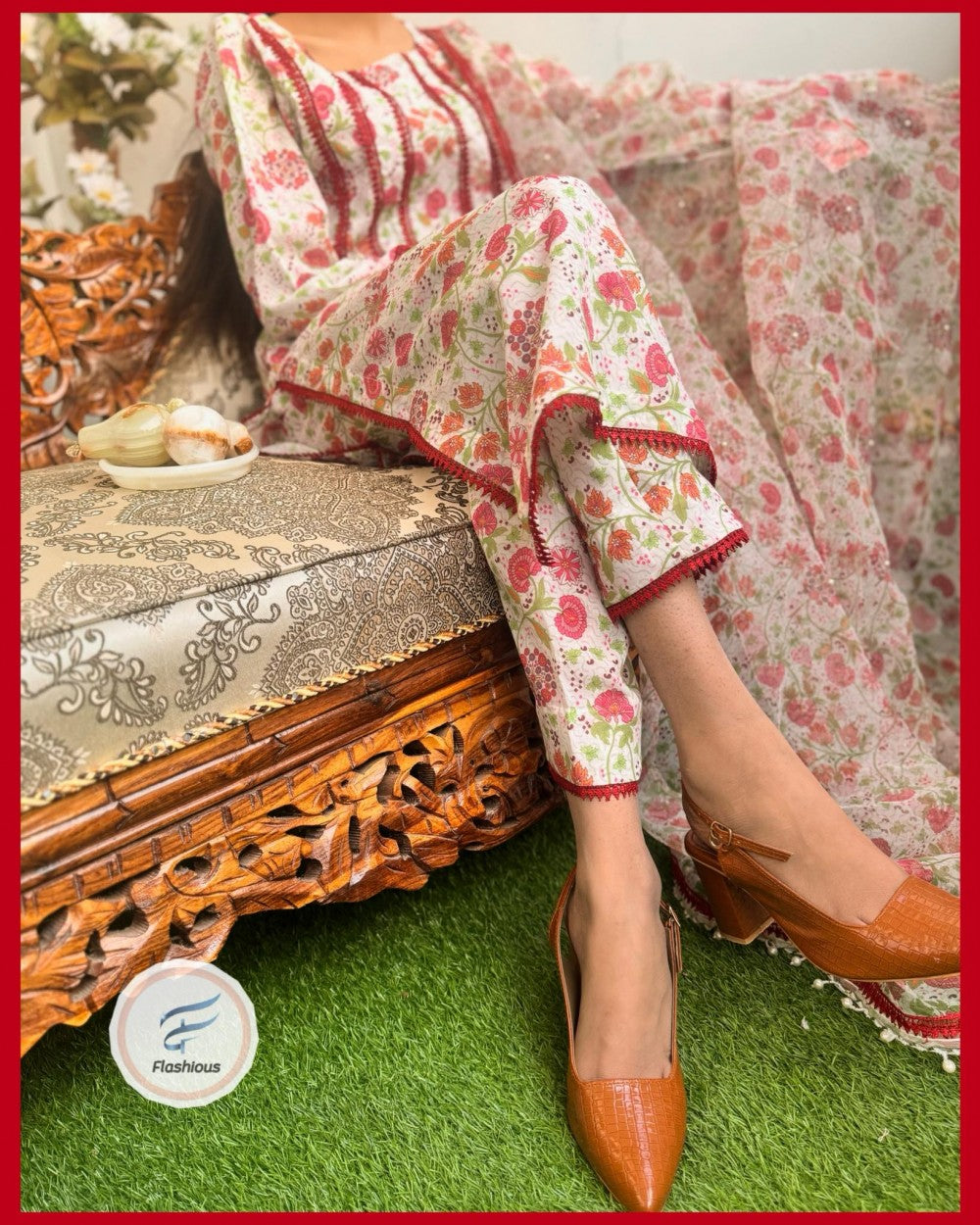 Swiss Lawn white printed 3piece stitched outfit