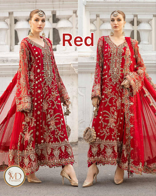 Maria b Red chiffon embroidered dress