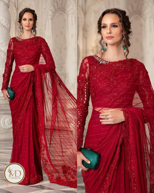 Maria B. Couture Red Saree