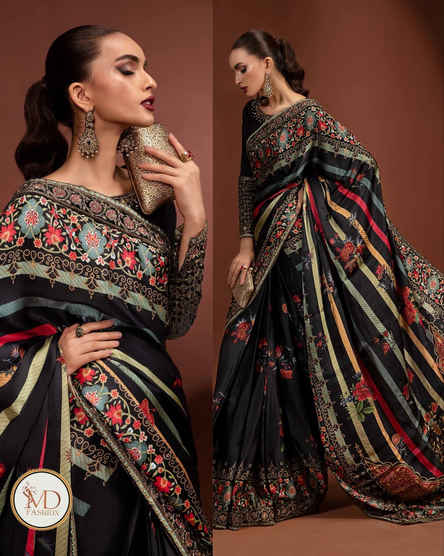 Maria b Embroidered Charmeuse Silk Saree