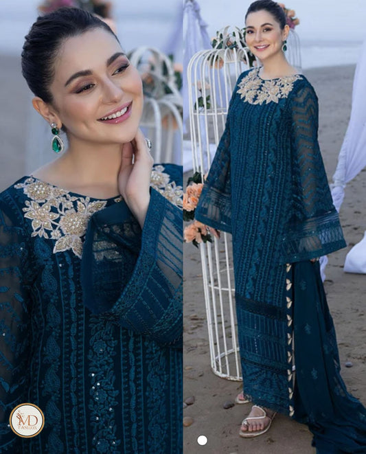 Azure Jasper Shine Chiffon Embroidered Suit Unstitched