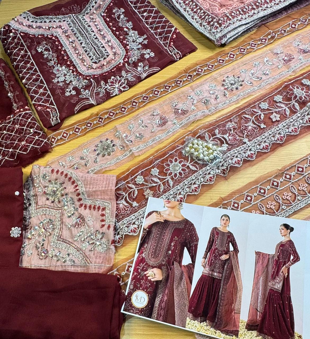 MARIA B Maroon Embroidered GHARARA