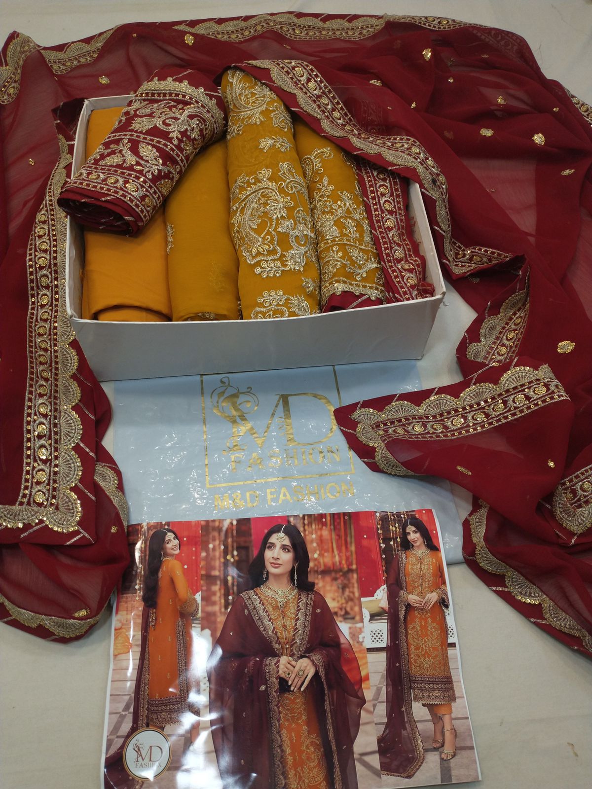 Asim Jofa Mawra mustard maroon chiffon