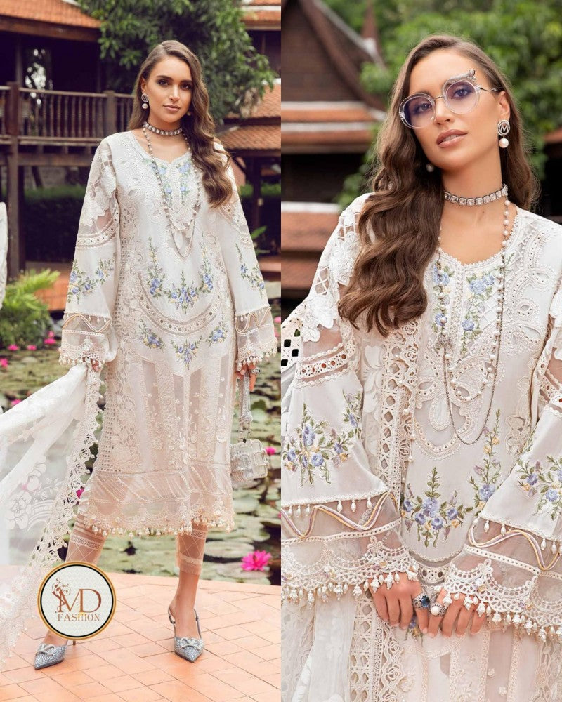 Maria b luxurious Milky White lawn