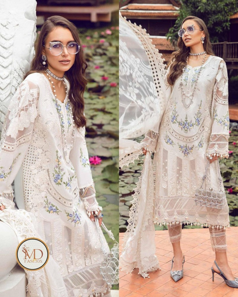 Maria b luxurious Milky White lawn