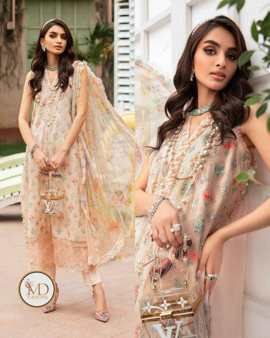 Maria b Luxury soft peach Lawn dress