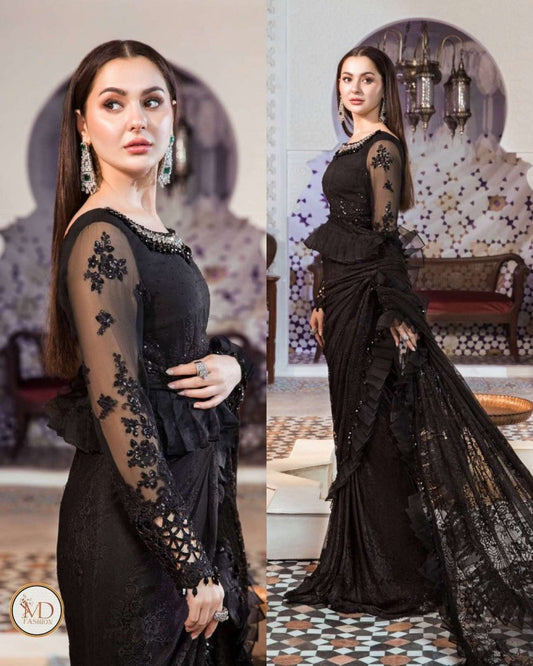 Maria b Black Saree Luxury Look