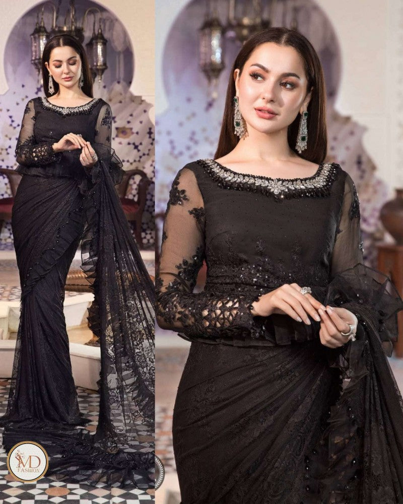 Maria b Black Saree Luxury Look