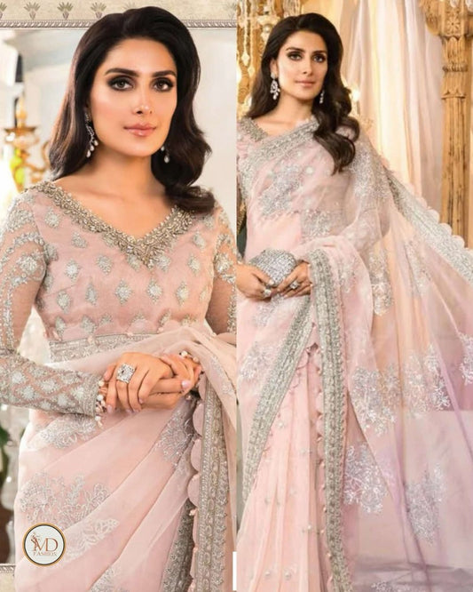 Maria b Lilac Blush Silver work saree