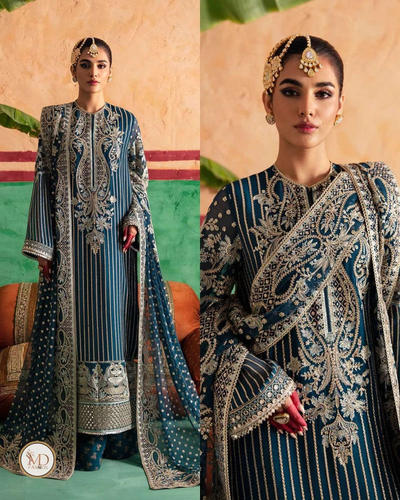 Afrozeh Amal blue chiffon embroidered dress