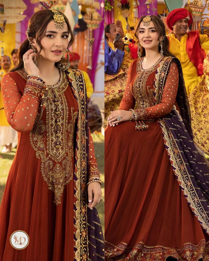 Asim Jofa Rust Purple Meerub dress