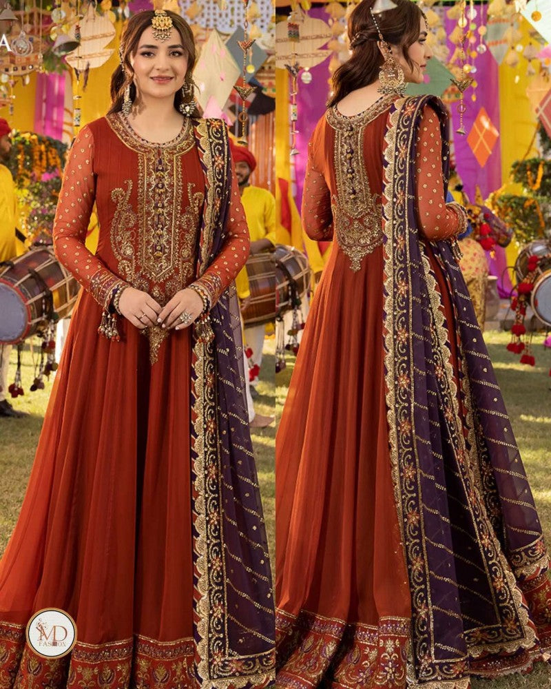 Asim Jofa Rust Purple Meerub dress