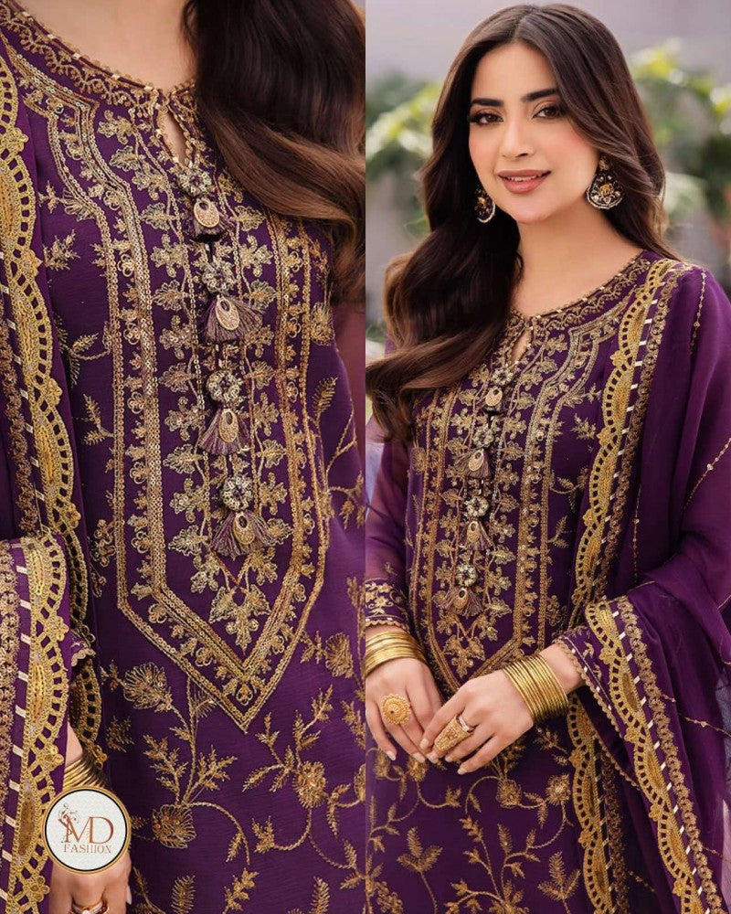 Asim Jofa Dhanak Purple chiffon dress