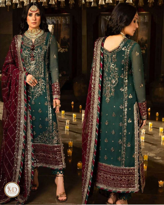 asim jofa chiffon Zink green with maroon