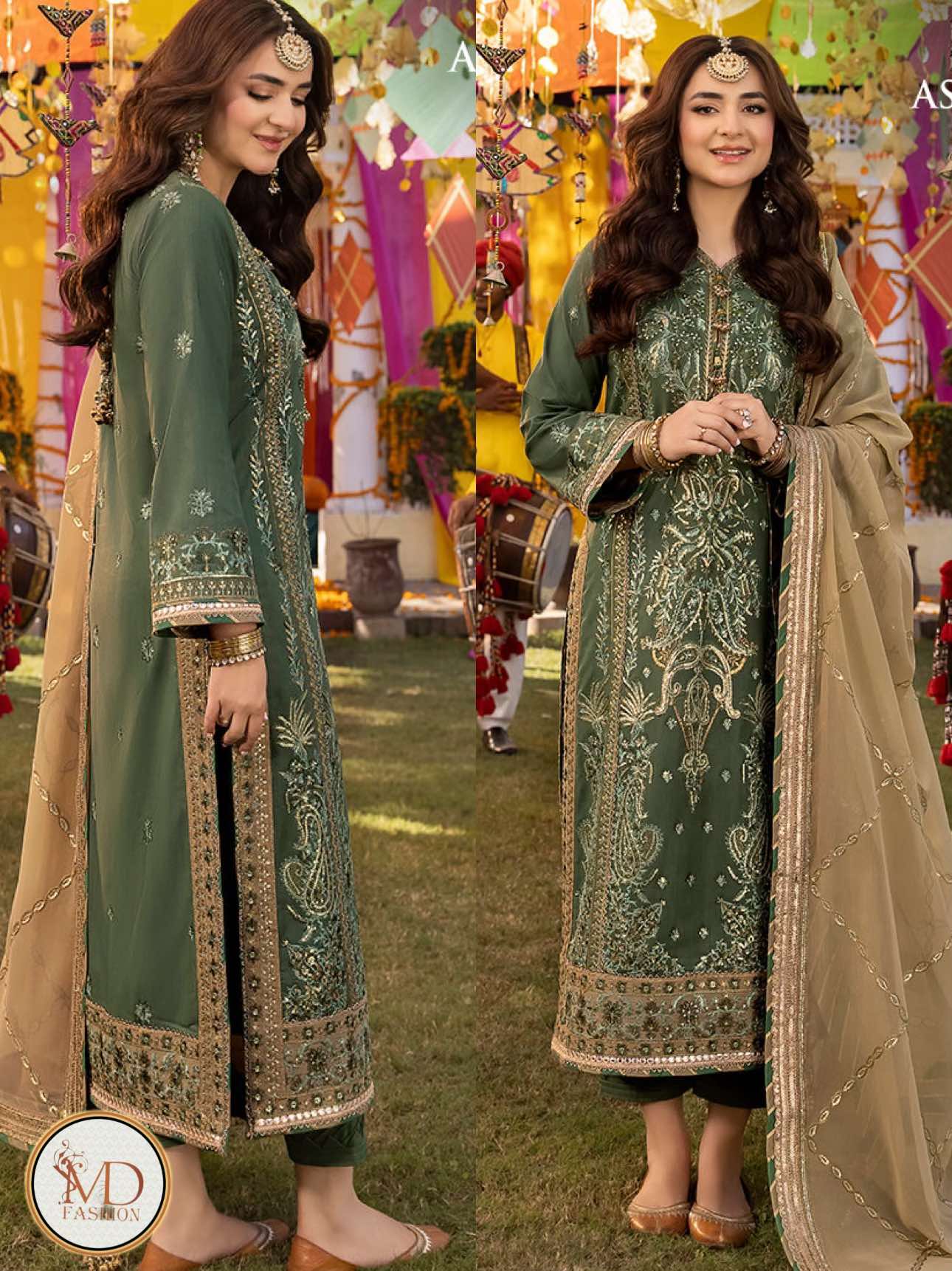 Asim Jofa Green Fawn Meerub dress