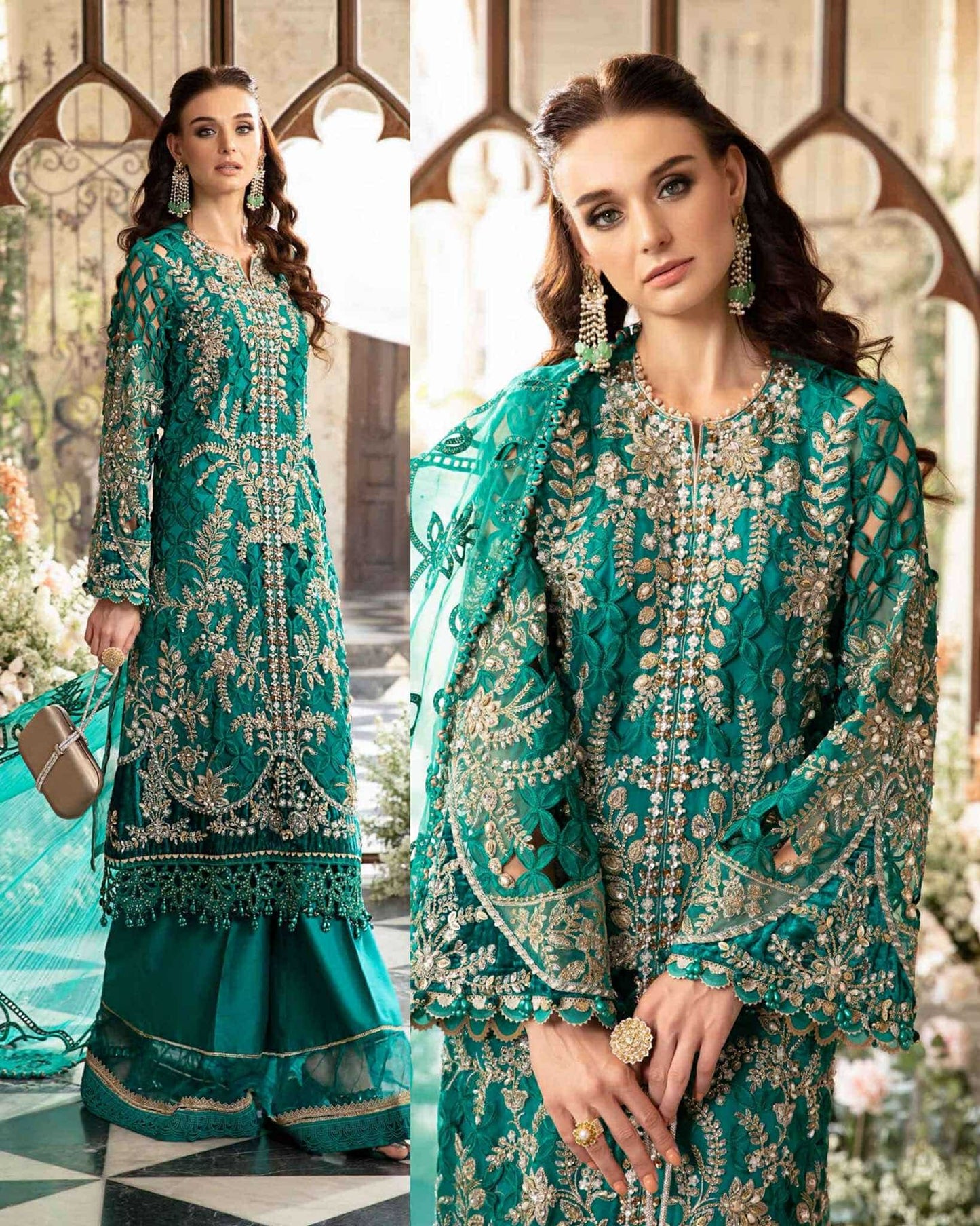 Maria b green handwork cutwork dress