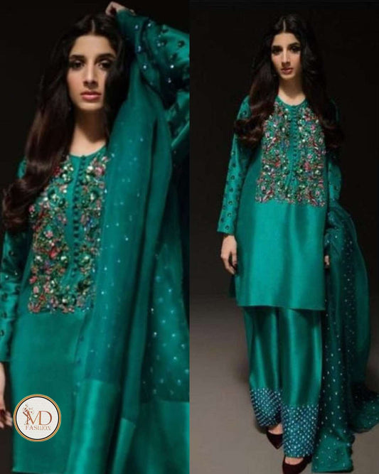 MUSE RAWSILK HANDMADE Emerald green dress