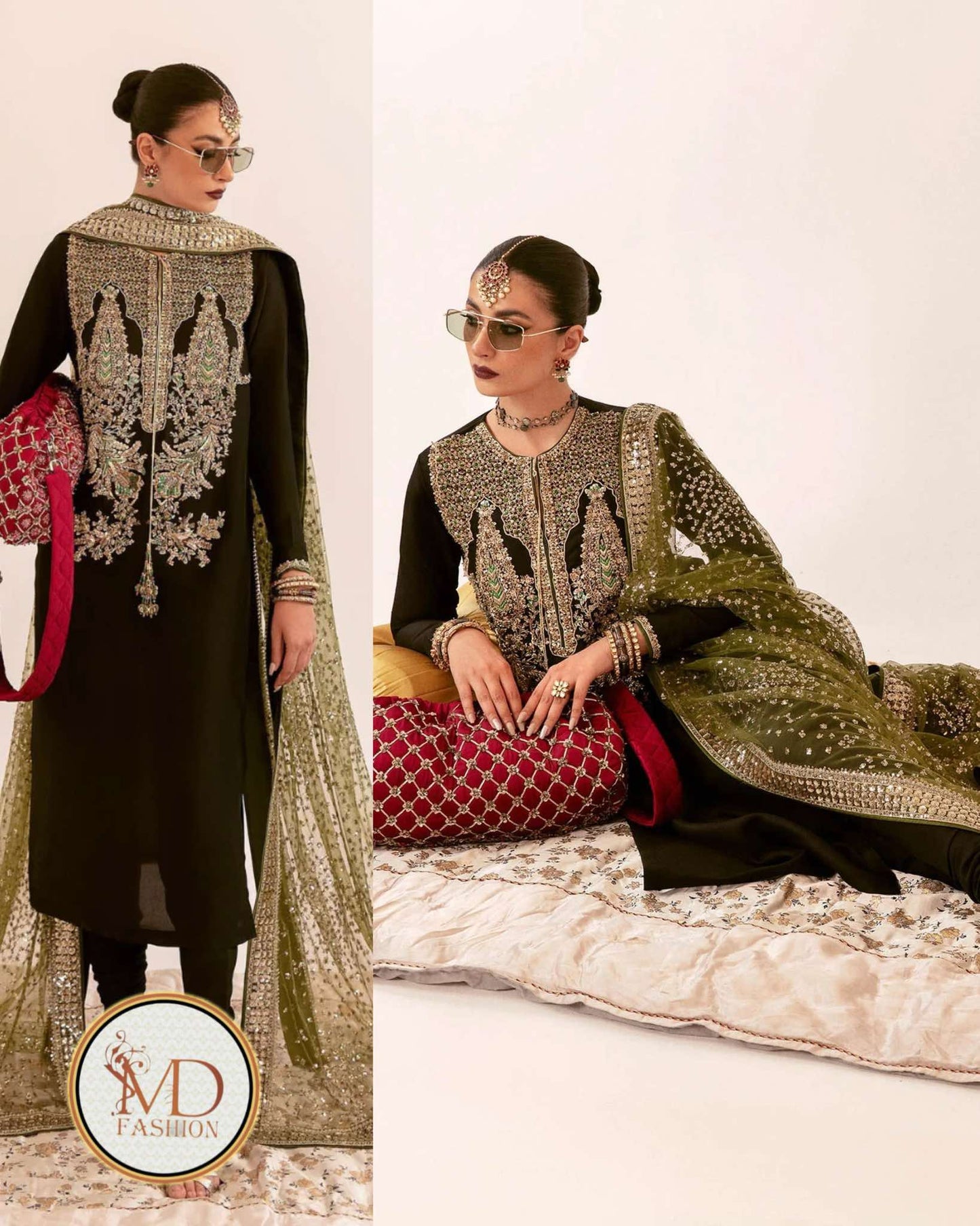 HUSSAIN REHAR DARYA RAW SILK ADDAWORK DRESS