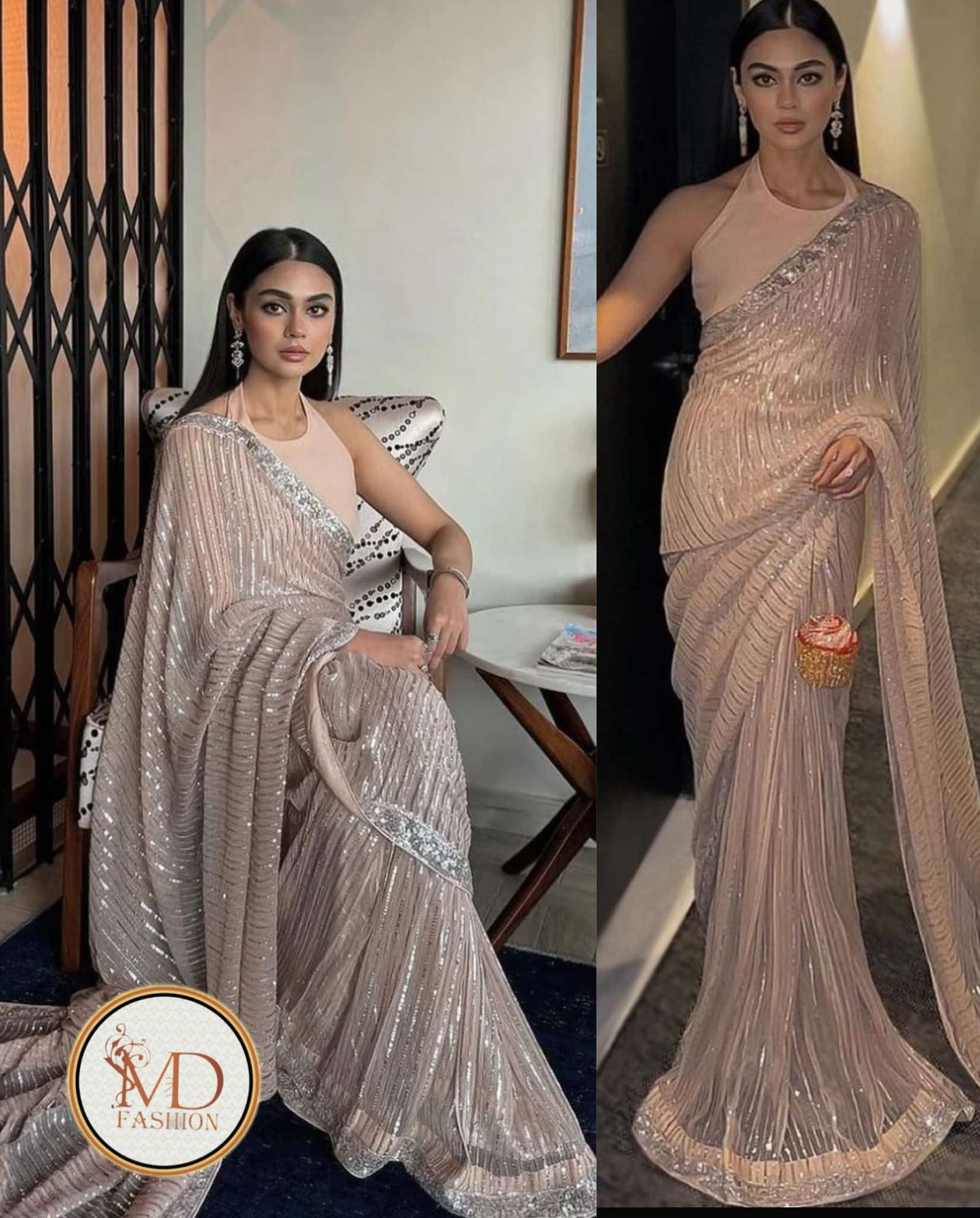 Saba Rajput chiffon Neude Blush Saree