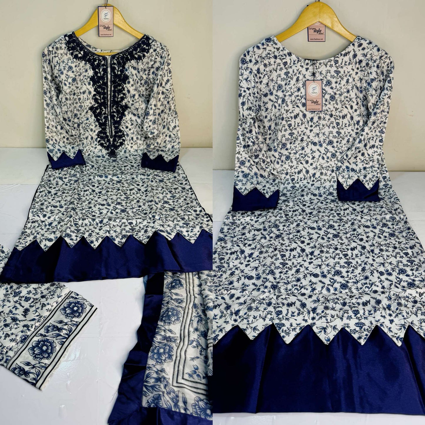 Flashious Stitched silk blue outfit