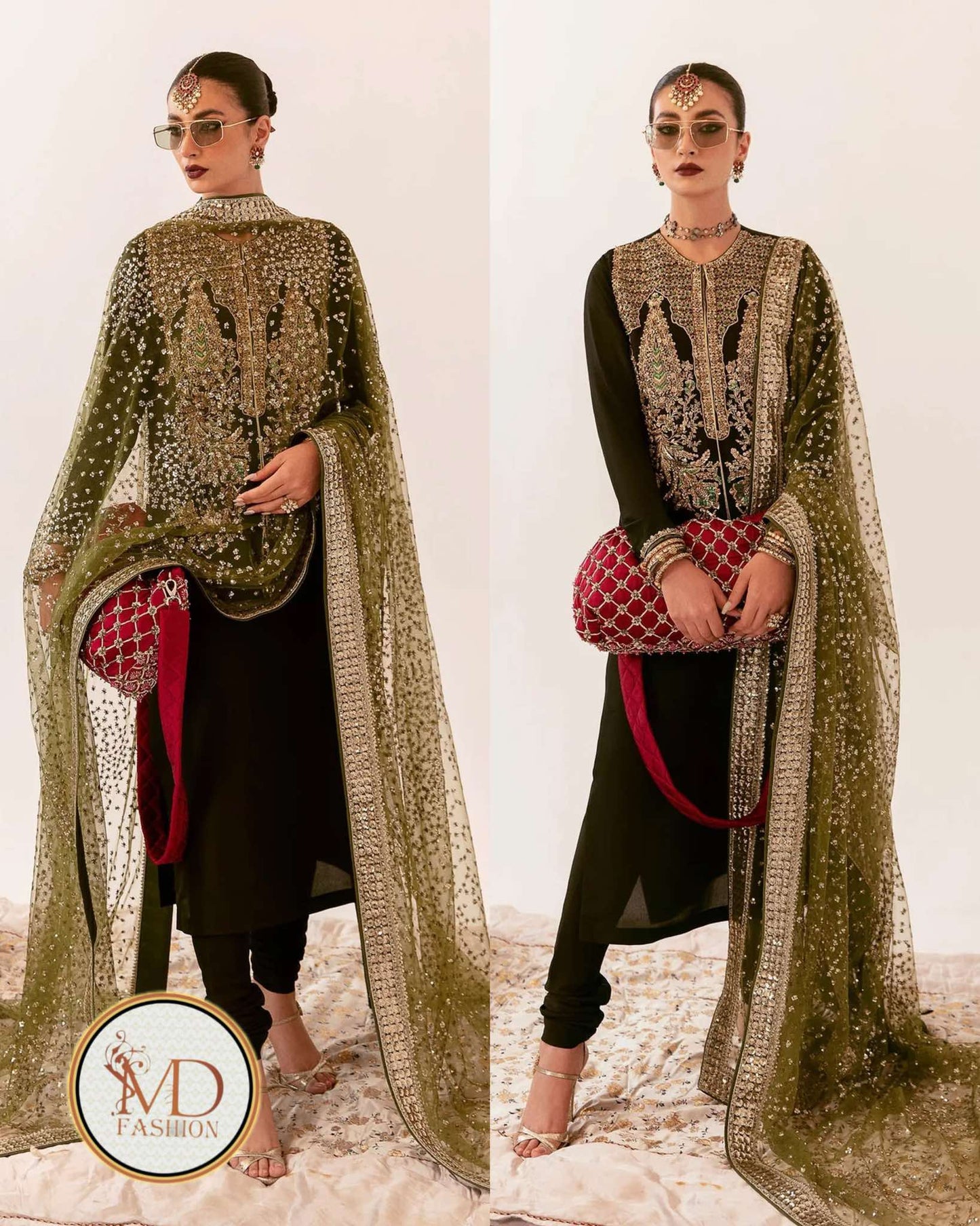 HUSSAIN REHAR DARYA RAW SILK ADDAWORK DRESS