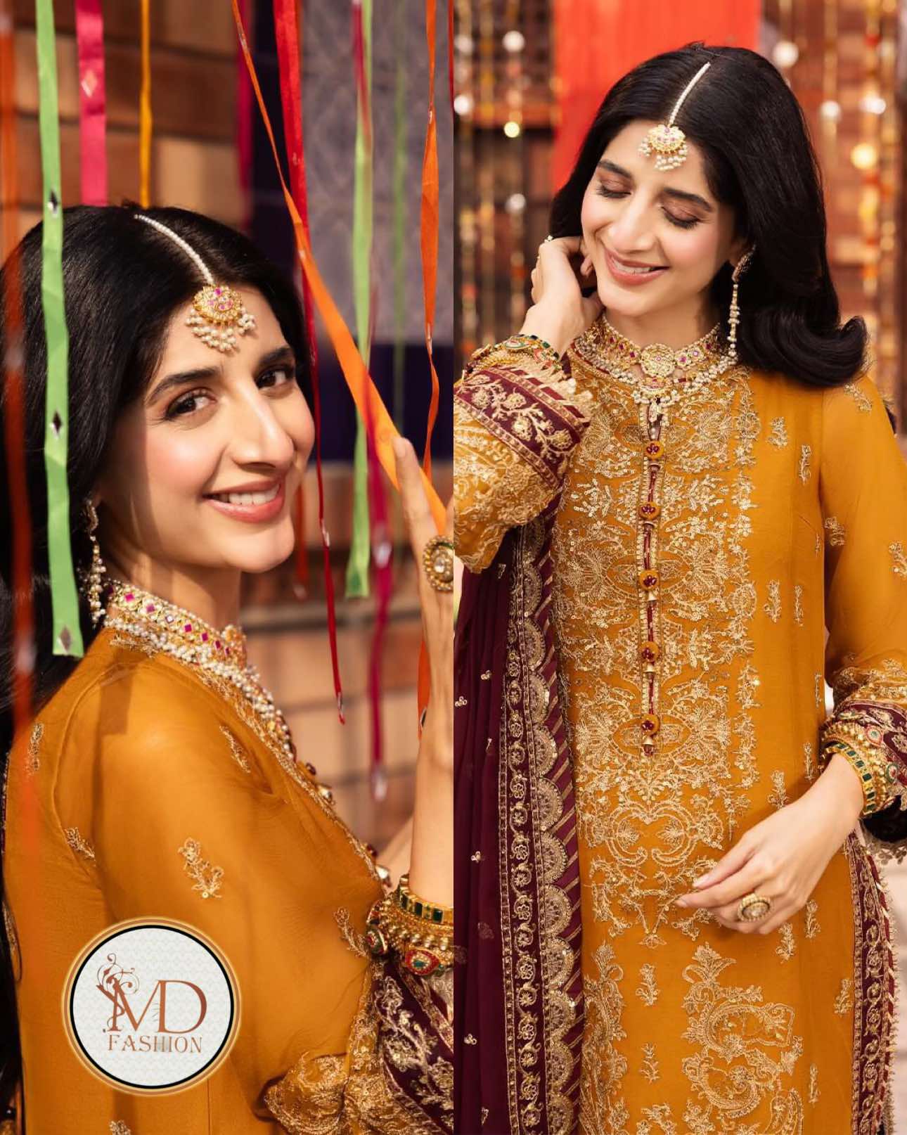 Asim Jofa Mawra mustard maroon chiffon