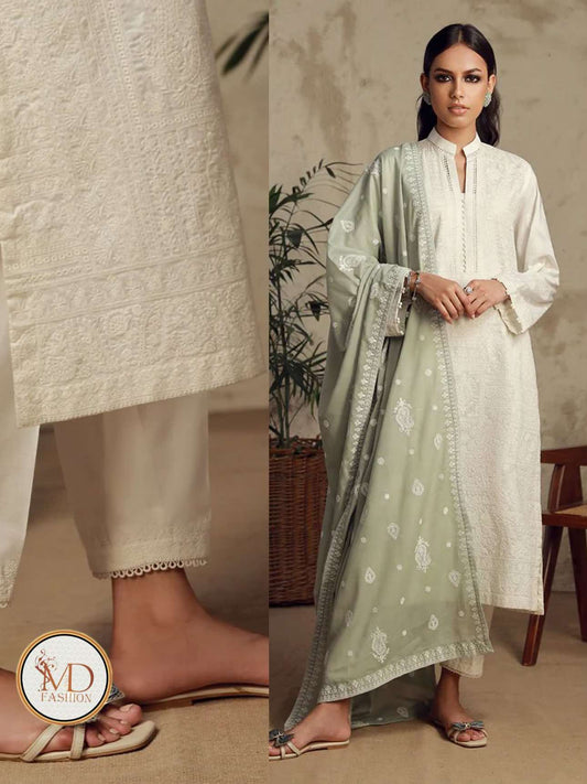 Motifz White embroidery Luxury Lawn