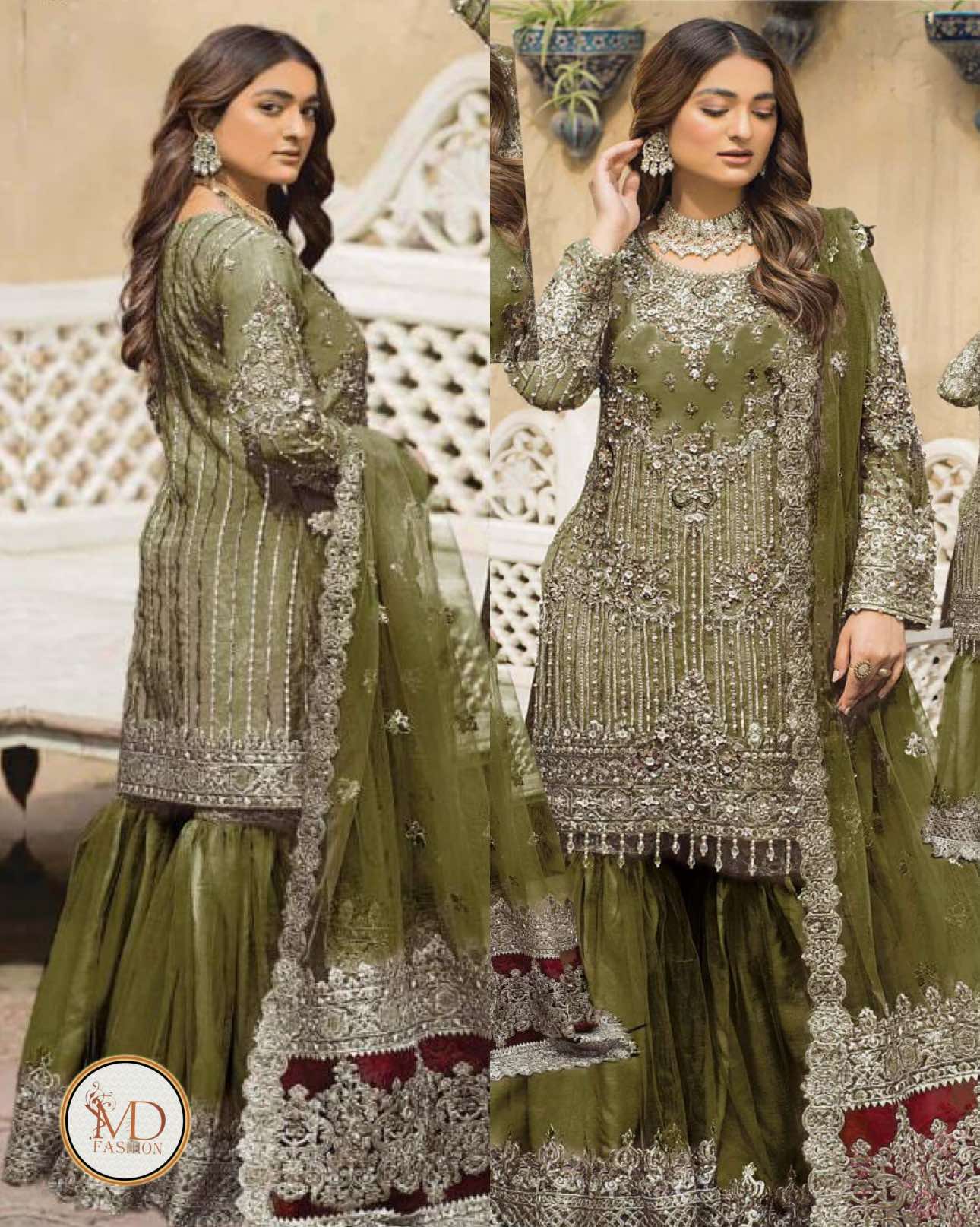 Imrozia green 4pcs Net Gharara Dress