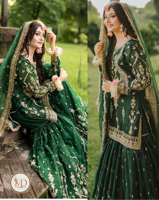 Maha wajahat dark green gharara dress