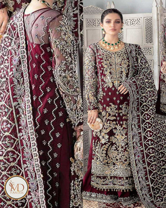 Gulaal Izar Maroon Gorgeous Net Handmade Dress