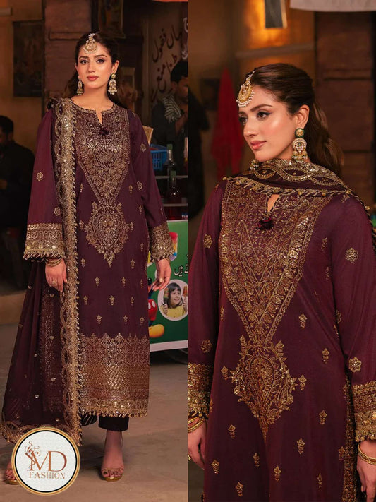 Asim Jofa Burgundy chiffon Dress