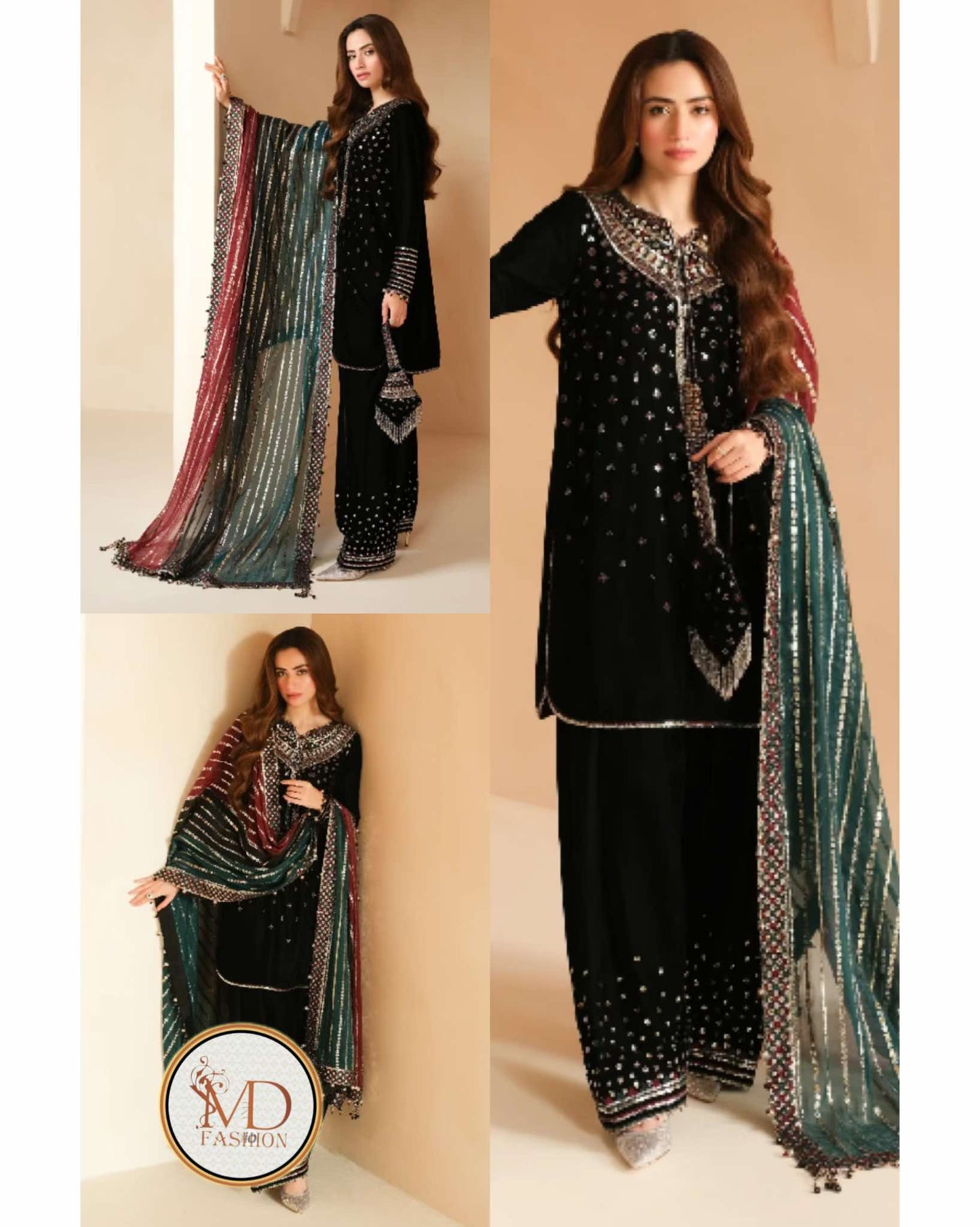 Jazmin Black 9000MicroM Velvet with multi duppata