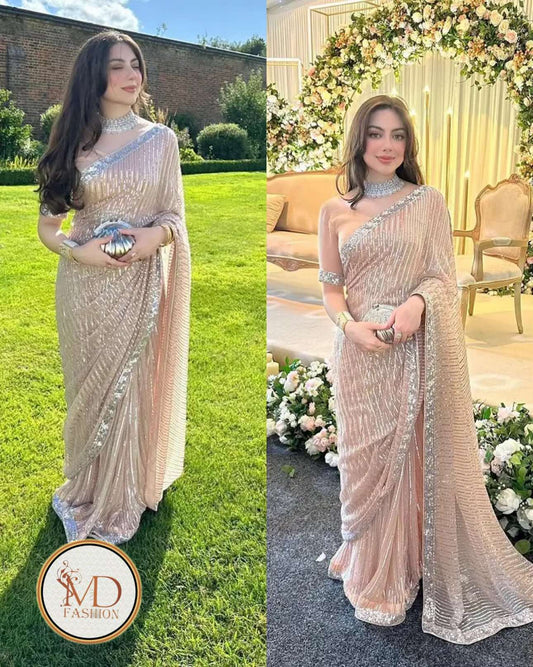 Saba Rajput chiffon Neude Blush Saree