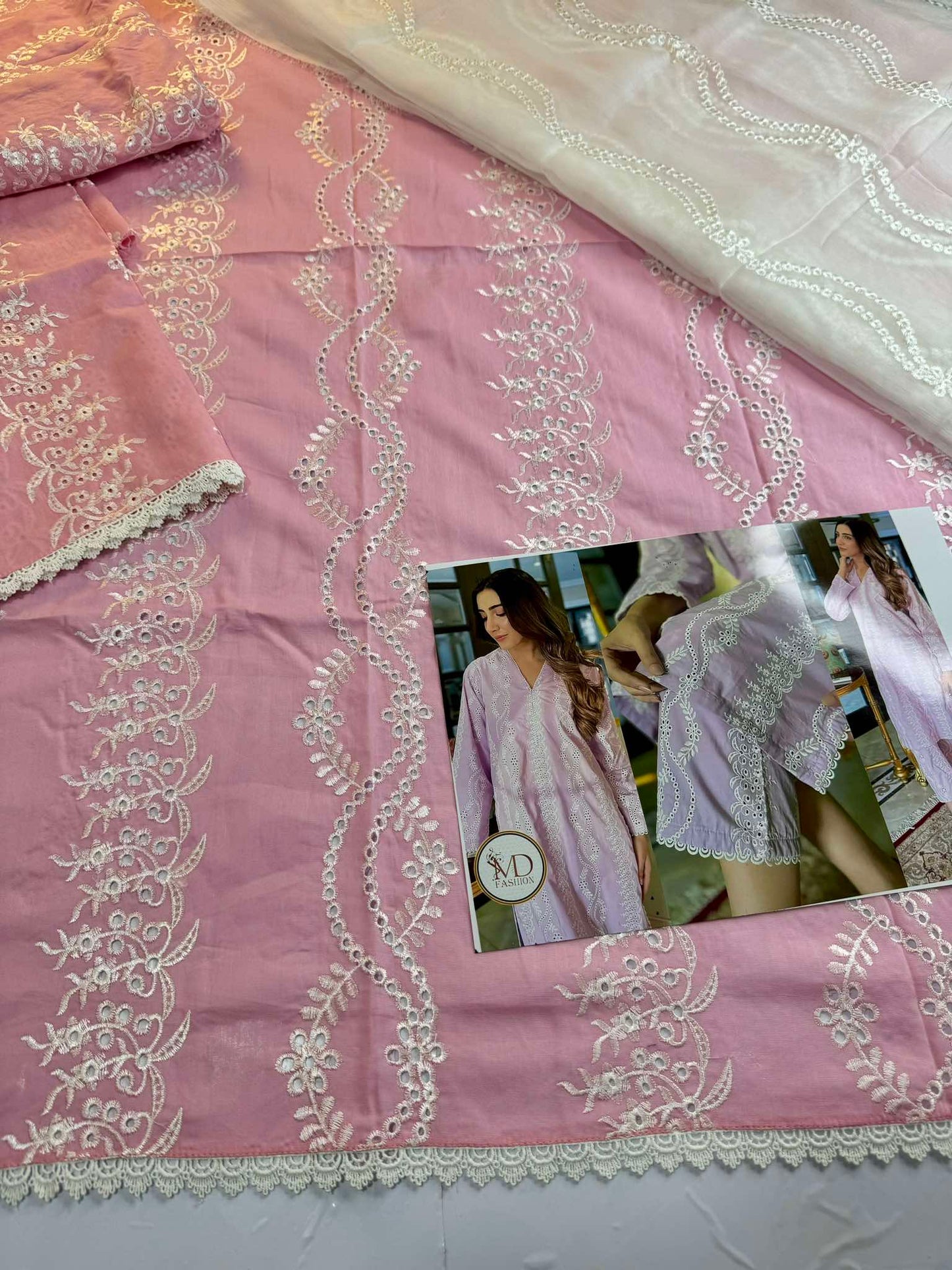 Naarj Pink Pure Chikenkari embroidered Lawn